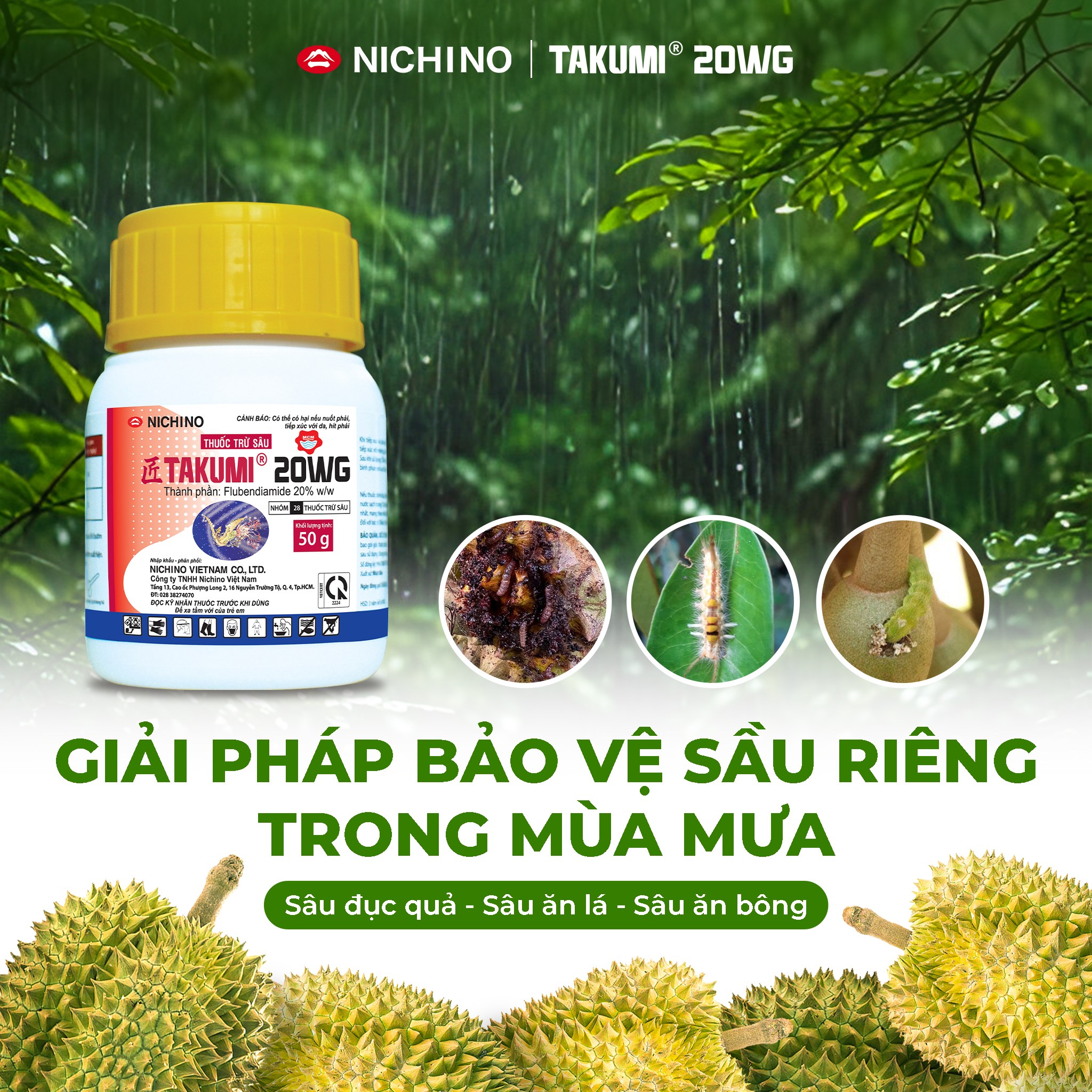 Giải pháp bảo vệ sâu đục trái sầu riêng mùa mưa cùng Takumi 20wg